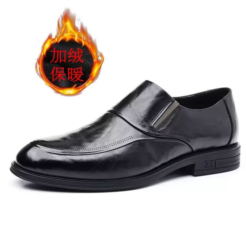 Leather shoes men's autumn and winter business formal wear genuine leather first layer cowhide pointed toe wedding bridegroom slip-on suit shoes