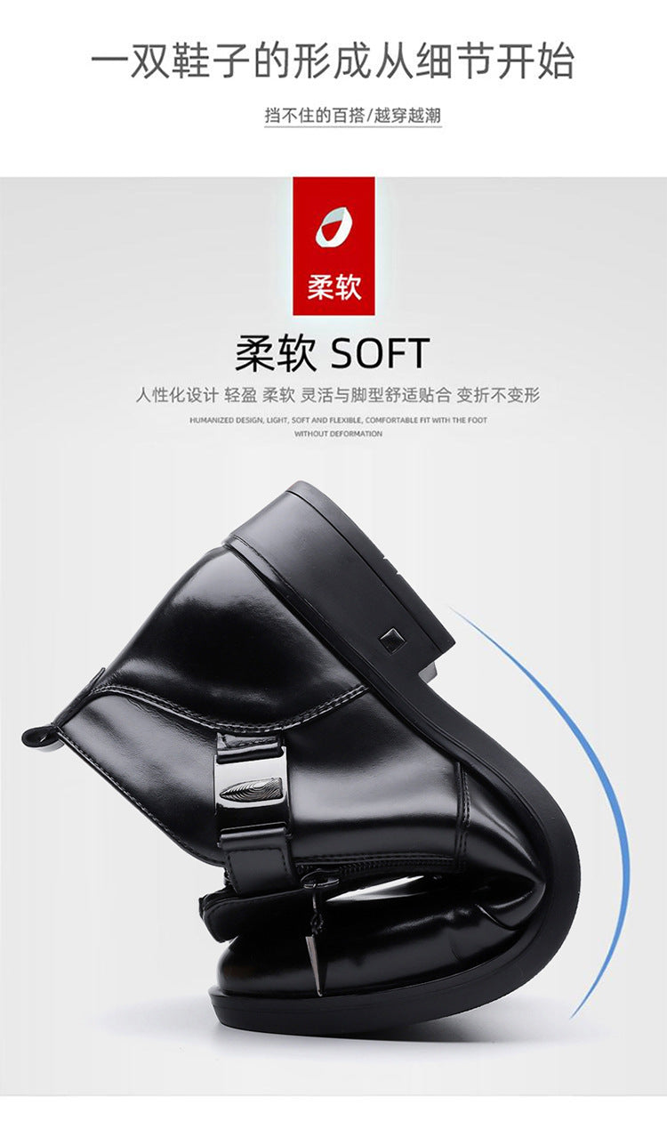 One-Pedal Zipper Pointed Soft-soled Leather Shoes Spring 2025 Men's Business Dress Low-high Men's Shoes Three-joint