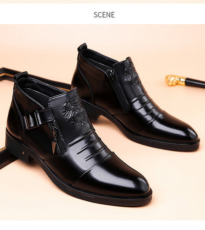 One-Pedal Zipper Pointed Soft-soled Leather Shoes Spring 2025 Men's Business Dress Low-high Men's Shoes Three-joint