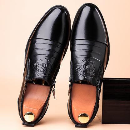 One-Pedal Zipper Pointed Soft-soled Leather Shoes Spring 2025 Men's Business Dress Low-high Men's Shoes Three-joint