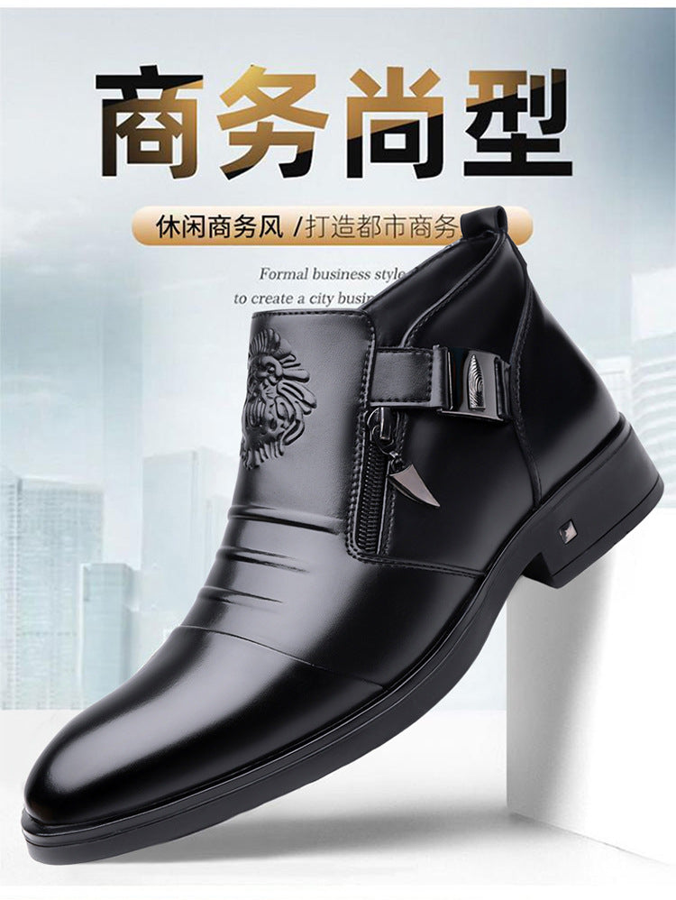 One-Pedal Zipper Pointed Soft-soled Leather Shoes Spring 2025 Men's Business Dress Low-high Men's Shoes Three-joint