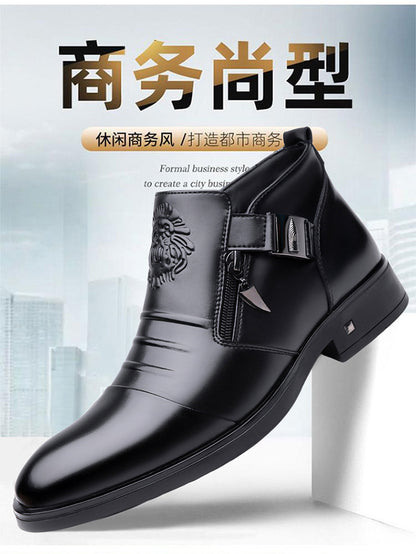 One-Pedal Zipper Pointed Soft-soled Leather Shoes Spring 2025 Men's Business Dress Low-high Men's Shoes Three-joint