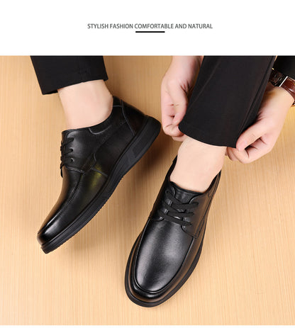 Rubber Soft-Soled Men's Shoes Spring New Style Black Breathable Leather Shoes Men's Round-Toe Versatile Lace-Up Casual Shoes Men's Wholesale