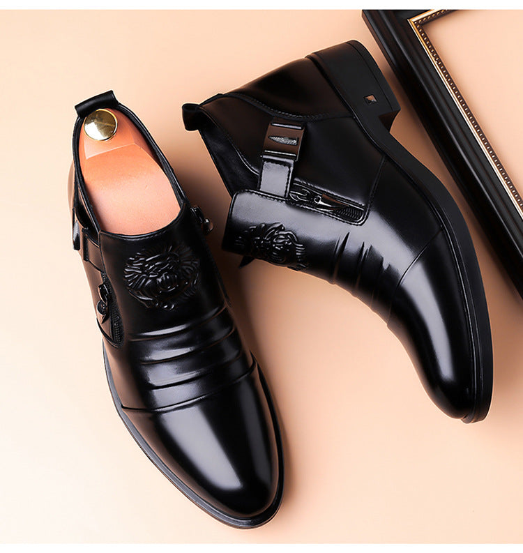 One-Pedal Zipper Pointed Soft-soled Leather Shoes Spring 2025 Men's Business Dress Low-high Men's Shoes Three-joint