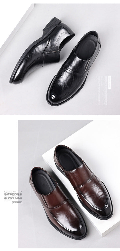 Leather shoes men's autumn and winter business formal wear genuine leather first layer cowhide pointed toe wedding bridegroom slip-on suit shoes