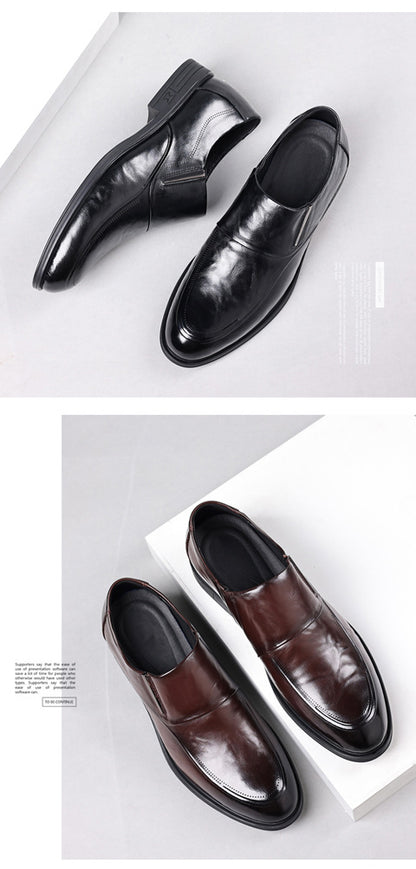 Leather shoes men's autumn and winter business formal wear genuine leather first layer cowhide pointed toe wedding bridegroom slip-on suit shoes