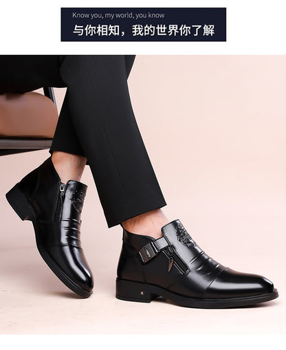 One-Pedal Zipper Pointed Soft-soled Leather Shoes Spring 2025 Men's Business Dress Low-high Men's Shoes Three-joint