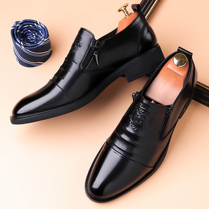 One-Pedal Zipper Pointed Soft-soled Leather Shoes Spring 2025 Men's Business Dress Low-high Men's Shoes Three-joint