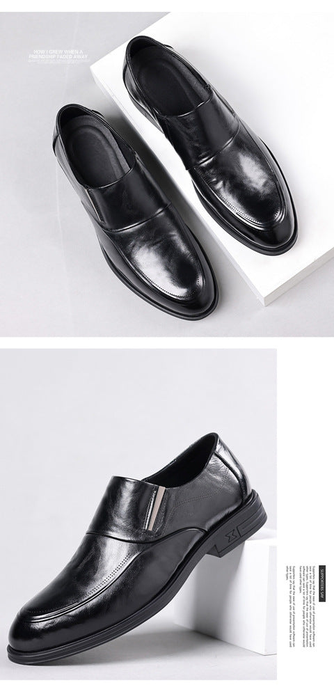 Leather shoes men's autumn and winter business formal wear genuine leather first layer cowhide pointed toe wedding bridegroom slip-on suit shoes