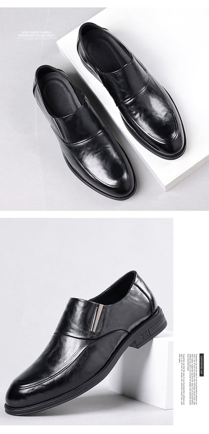 Leather shoes men's autumn and winter business formal wear genuine leather first layer cowhide pointed toe wedding bridegroom slip-on suit shoes