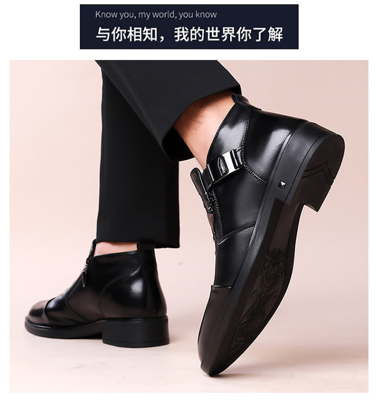 One-Pedal Zipper Pointed Soft-soled Leather Shoes Spring 2025 Men's Business Dress Low-high Men's Shoes Three-joint