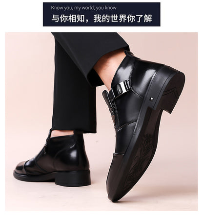 One-Pedal Zipper Pointed Soft-soled Leather Shoes Spring 2025 Men's Business Dress Low-high Men's Shoes Three-joint