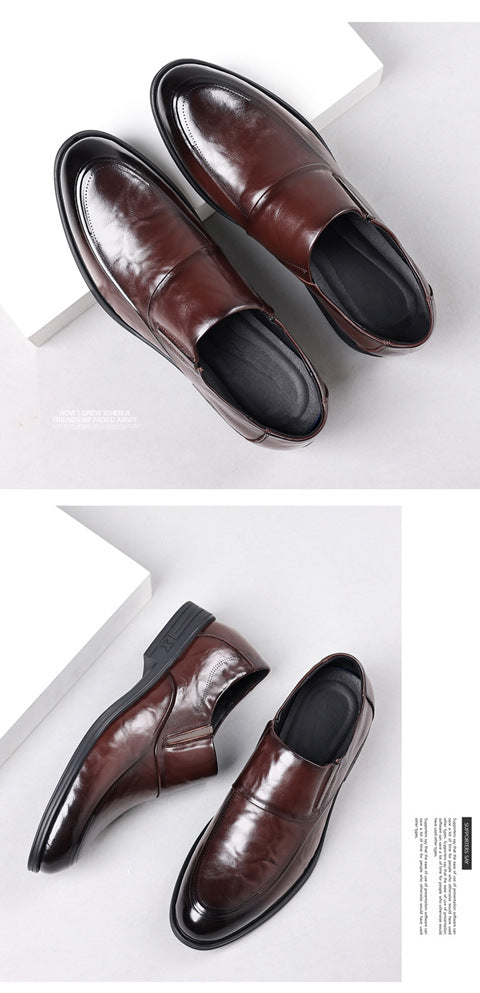 Leather shoes men's autumn and winter business formal wear genuine leather first layer cowhide pointed toe wedding bridegroom slip-on suit shoes