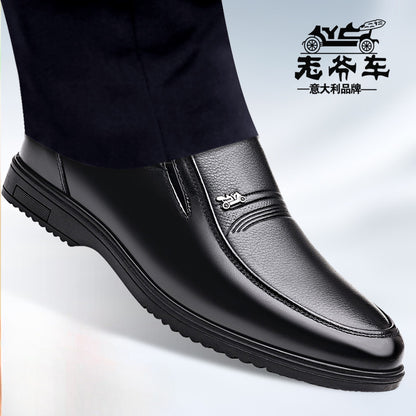 Men's Leather Shoes, Genuine Leather, Breathable Business Formal Wear, Soft Sole, Middle-Aged and Elderly Men's Casual Leather Shoes, Dad's Shoes, One-Legged Shoes
