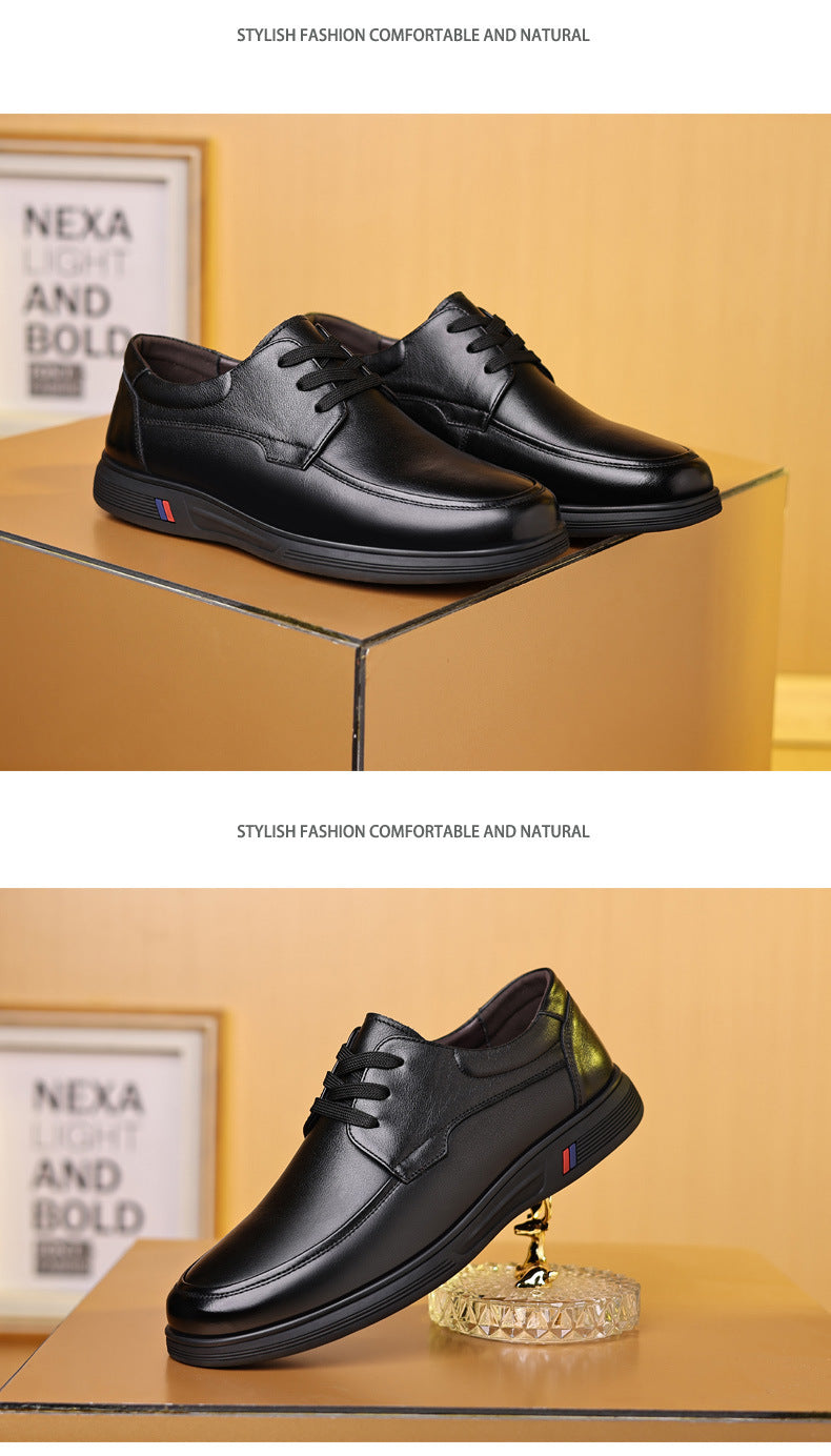 Rubber Soft-Soled Men's Shoes Spring New Style Black Breathable Leather Shoes Men's Round-Toe Versatile Lace-Up Casual Shoes Men's Wholesale