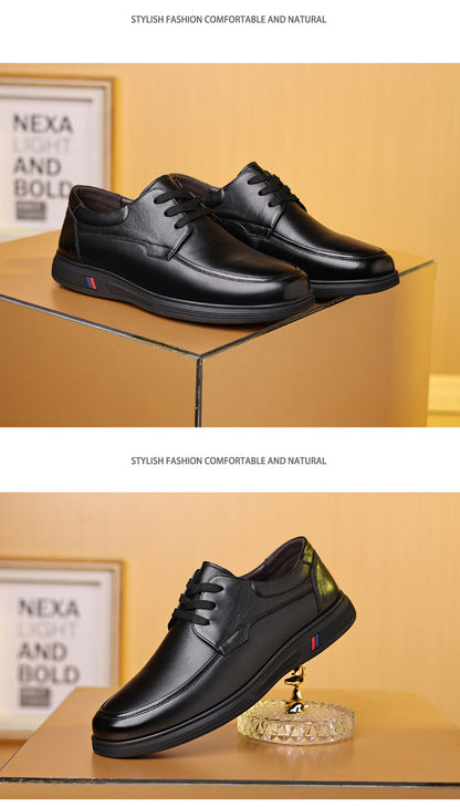 Rubber Soft-Soled Men's Shoes Spring New Style Black Breathable Leather Shoes Men's Round-Toe Versatile Lace-Up Casual Shoes Men's Wholesale