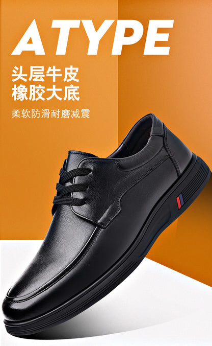 Rubber Soft-Soled Men's Shoes Spring New Style Black Breathable Leather Shoes Men's Round-Toe Versatile Lace-Up Casual Shoes Men's Wholesale