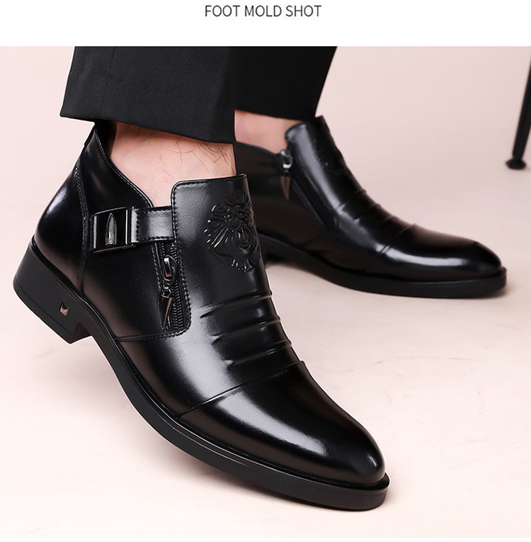 One-Pedal Zipper Pointed Soft-soled Leather Shoes Spring 2025 Men's Business Dress Low-high Men's Shoes Three-joint