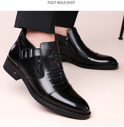 One-Pedal Zipper Pointed Soft-soled Leather Shoes Spring 2025 Men's Business Dress Low-high Men's Shoes Three-joint