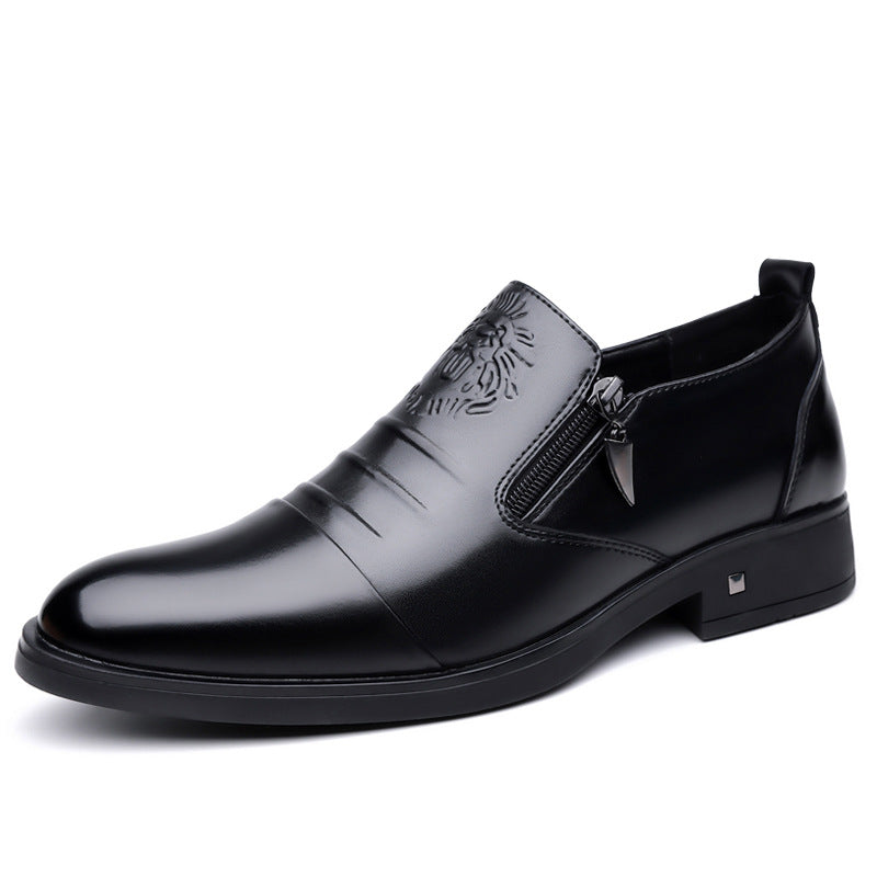 One-Pedal Zipper Pointed Soft-soled Leather Shoes Spring 2025 Men's Business Dress Low-high Men's Shoes Three-joint