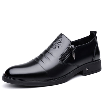 One-Pedal Zipper Pointed Soft-soled Leather Shoes Spring 2025 Men's Business Dress Low-high Men's Shoes Three-joint
