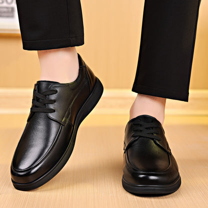 Rubber Soft-Soled Men's Shoes Spring New Style Black Breathable Leather Shoes Men's Round-Toe Versatile Lace-Up Casual Shoes Men's Wholesale