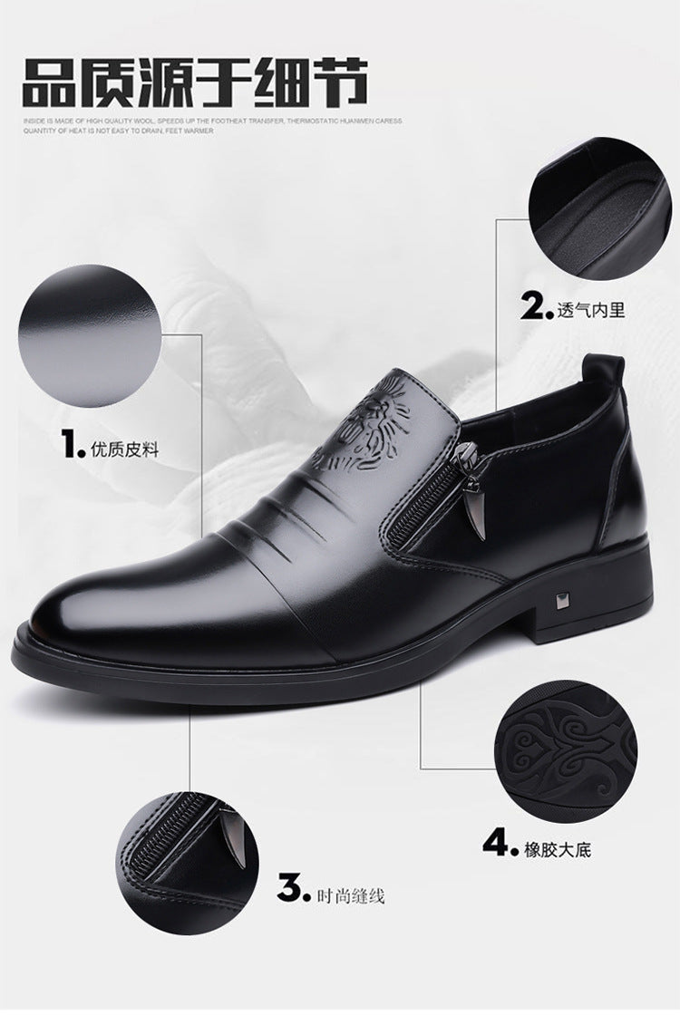 One-Pedal Zipper Pointed Soft-soled Leather Shoes Spring 2025 Men's Business Dress Low-high Men's Shoes Three-joint