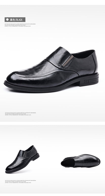 Leather shoes men's autumn and winter business formal wear genuine leather first layer cowhide pointed toe wedding bridegroom slip-on suit shoes