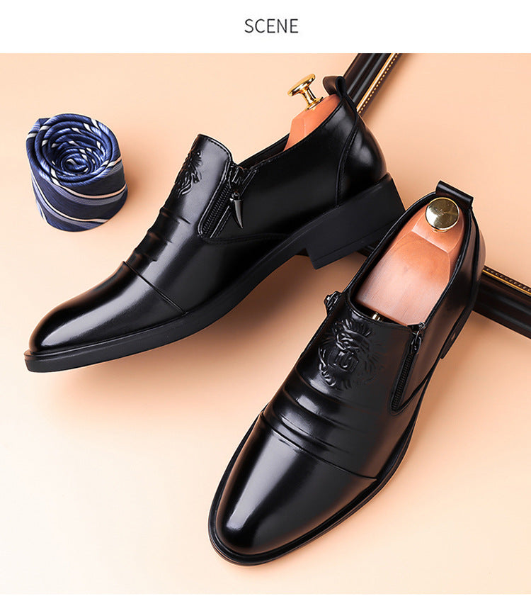 One-Pedal Zipper Pointed Soft-soled Leather Shoes Spring 2025 Men's Business Dress Low-high Men's Shoes Three-joint