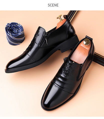 One-Pedal Zipper Pointed Soft-soled Leather Shoes Spring 2025 Men's Business Dress Low-high Men's Shoes Three-joint