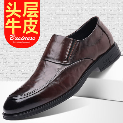 Leather shoes men's autumn and winter business formal wear genuine leather first layer cowhide pointed toe wedding bridegroom slip-on suit shoes