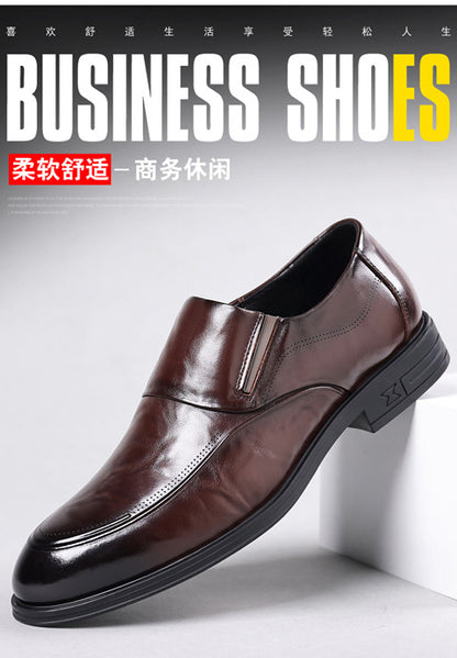 Leather shoes men's autumn and winter business formal wear genuine leather first layer cowhide pointed toe wedding bridegroom slip-on suit shoes