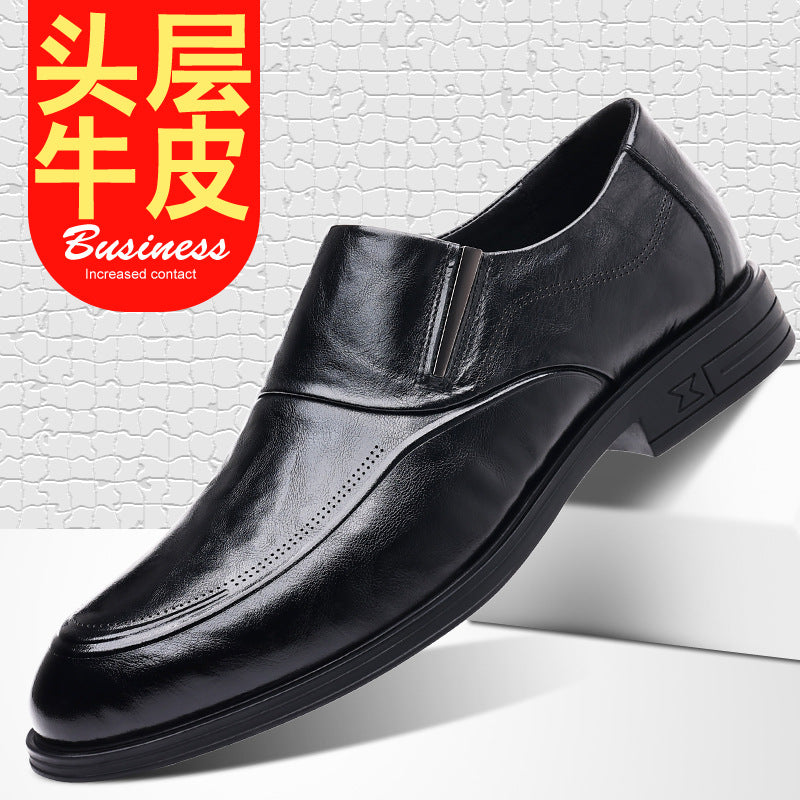 Leather shoes men's autumn and winter business formal wear genuine leather first layer cowhide pointed toe wedding bridegroom slip-on suit shoes