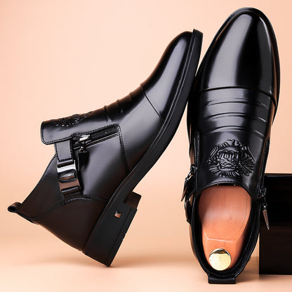One-Pedal Zipper Pointed Soft-soled Leather Shoes Spring 2025 Men's Business Dress Low-high Men's Shoes Three-joint