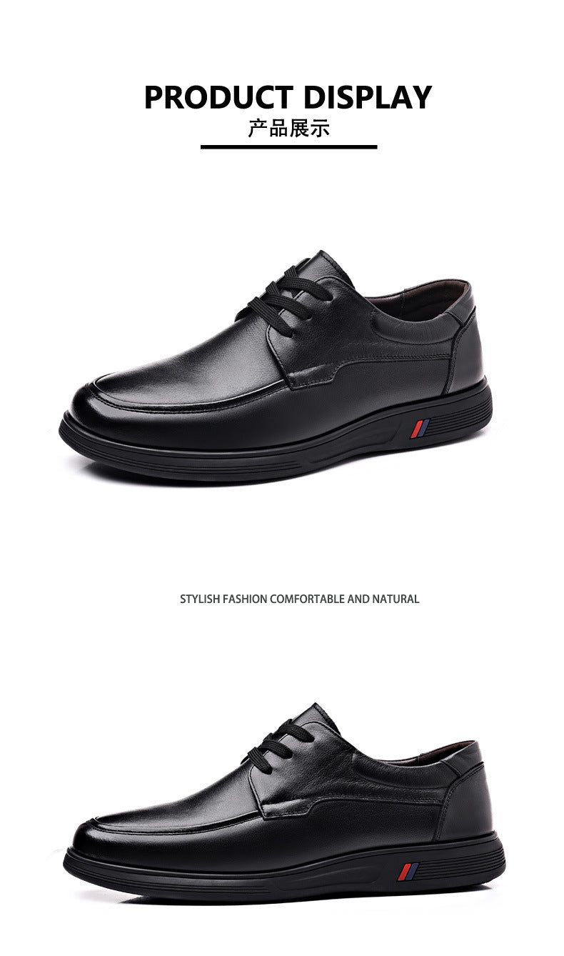 Rubber Soft-Soled Men's Shoes Spring New Style Black Breathable Leather Shoes Men's Round-Toe Versatile Lace-Up Casual Shoes Men's Wholesale