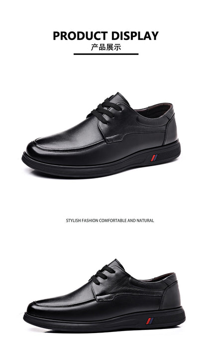 Rubber Soft-Soled Men's Shoes Spring New Style Black Breathable Leather Shoes Men's Round-Toe Versatile Lace-Up Casual Shoes Men's Wholesale