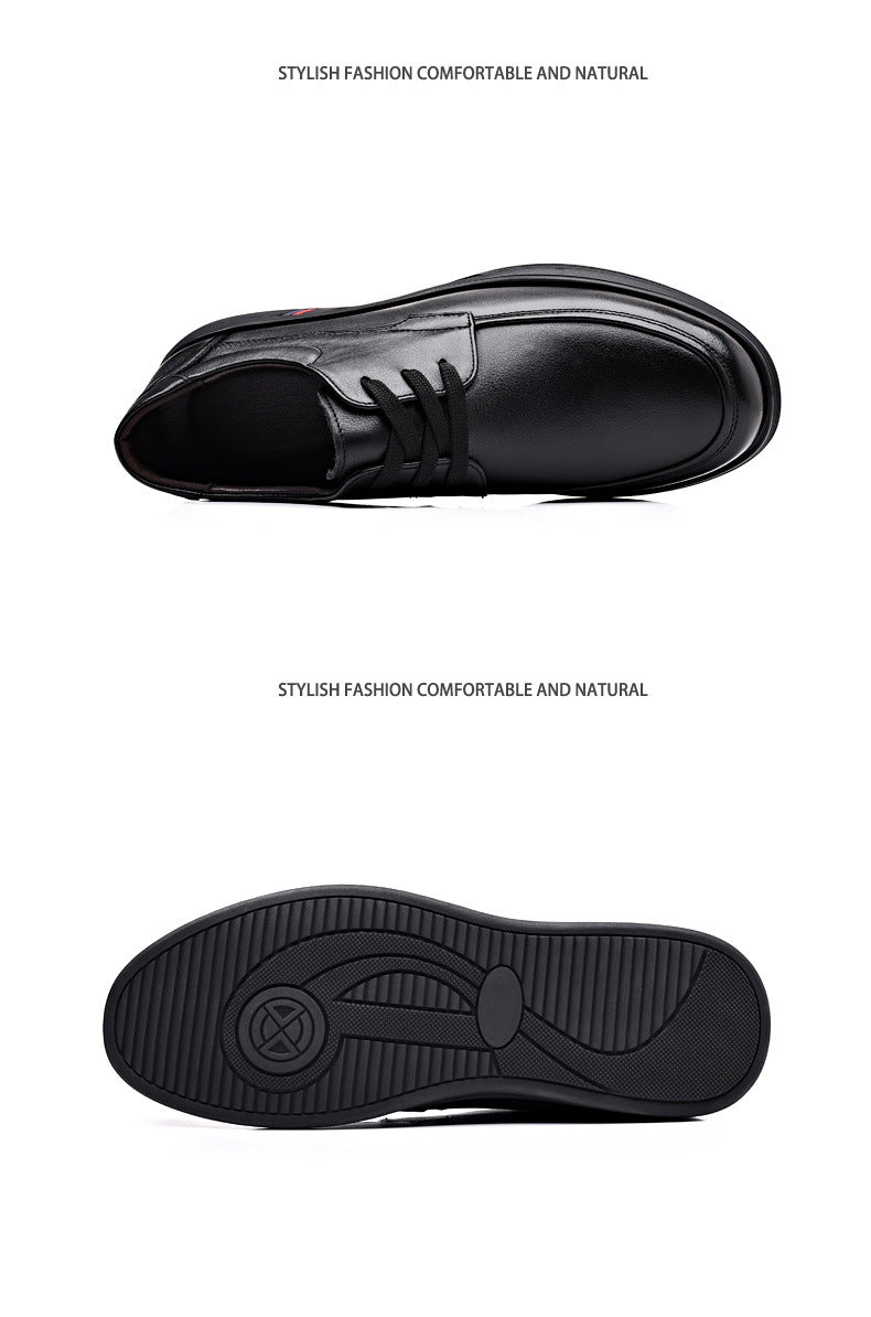 Rubber Soft-Soled Men's Shoes Spring New Style Black Breathable Leather Shoes Men's Round-Toe Versatile Lace-Up Casual Shoes Men's Wholesale