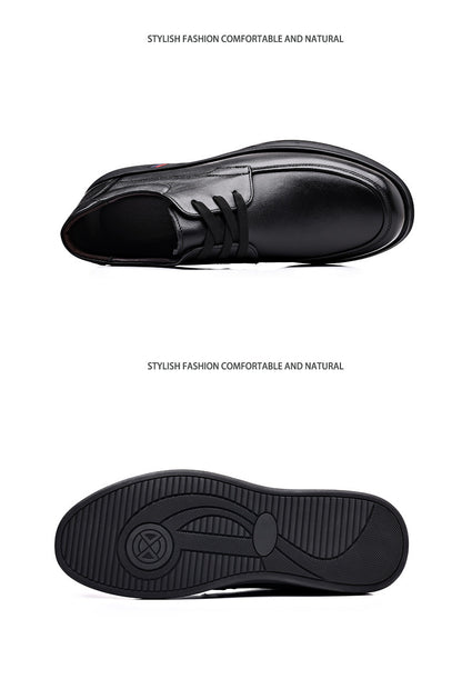 Rubber Soft-Soled Men's Shoes Spring New Style Black Breathable Leather Shoes Men's Round-Toe Versatile Lace-Up Casual Shoes Men's Wholesale