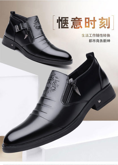 One-Pedal Zipper Pointed Soft-soled Leather Shoes Spring 2025 Men's Business Dress Low-high Men's Shoes Three-joint