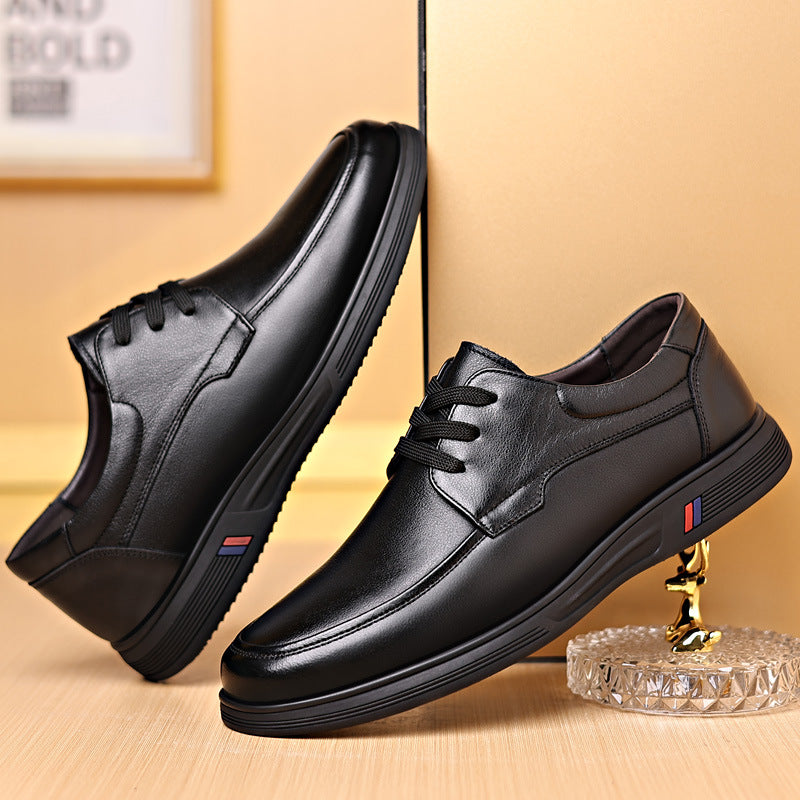 Rubber Soft-Soled Men's Shoes Spring New Style Black Breathable Leather Shoes Men's Round-Toe Versatile Lace-Up Casual Shoes Men's Wholesale