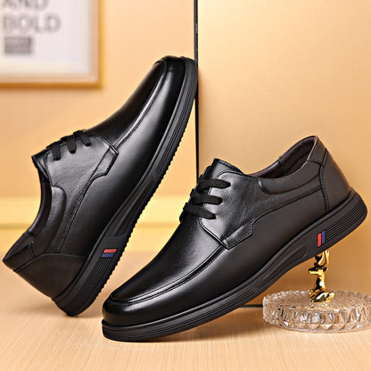 Rubber Soft-Soled Men's Shoes Spring New Style Black Breathable Leather Shoes Men's Round-Toe Versatile Lace-Up Casual Shoes Men's Wholesale