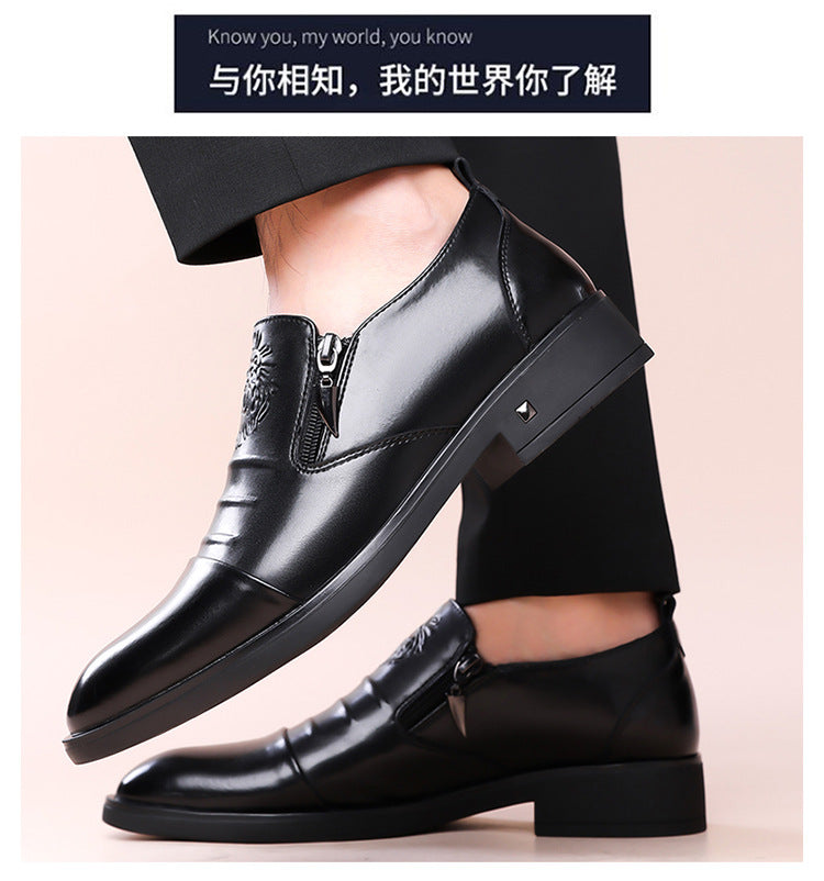 One-Pedal Zipper Pointed Soft-soled Leather Shoes Spring 2025 Men's Business Dress Low-high Men's Shoes Three-joint