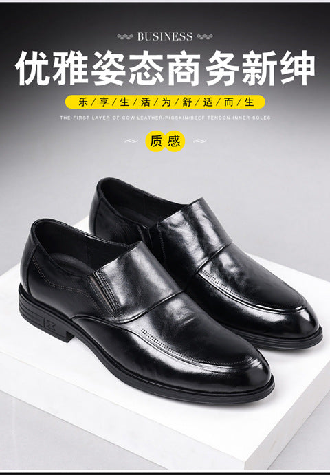 Leather shoes men's autumn and winter business formal wear genuine leather first layer cowhide pointed toe wedding bridegroom slip-on suit shoes