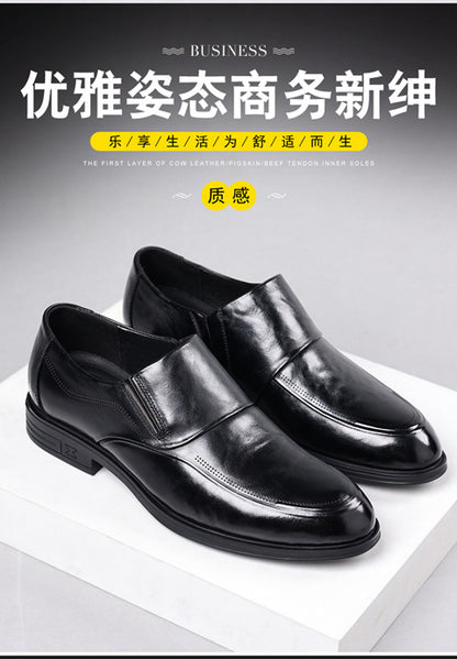 Leather shoes men's autumn and winter business formal wear genuine leather first layer cowhide pointed toe wedding bridegroom slip-on suit shoes