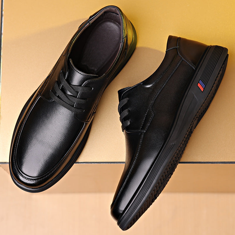 Rubber Soft-Soled Men's Shoes Spring New Style Black Breathable Leather Shoes Men's Round-Toe Versatile Lace-Up Casual Shoes Men's Wholesale