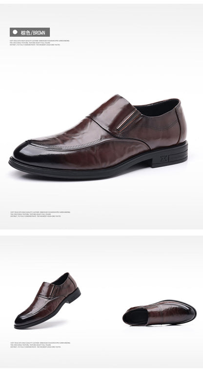 Leather shoes men's autumn and winter business formal wear genuine leather first layer cowhide pointed toe wedding bridegroom slip-on suit shoes