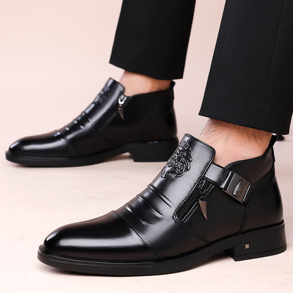 One-Pedal Zipper Pointed Soft-soled Leather Shoes Spring 2025 Men's Business Dress Low-high Men's Shoes Three-joint