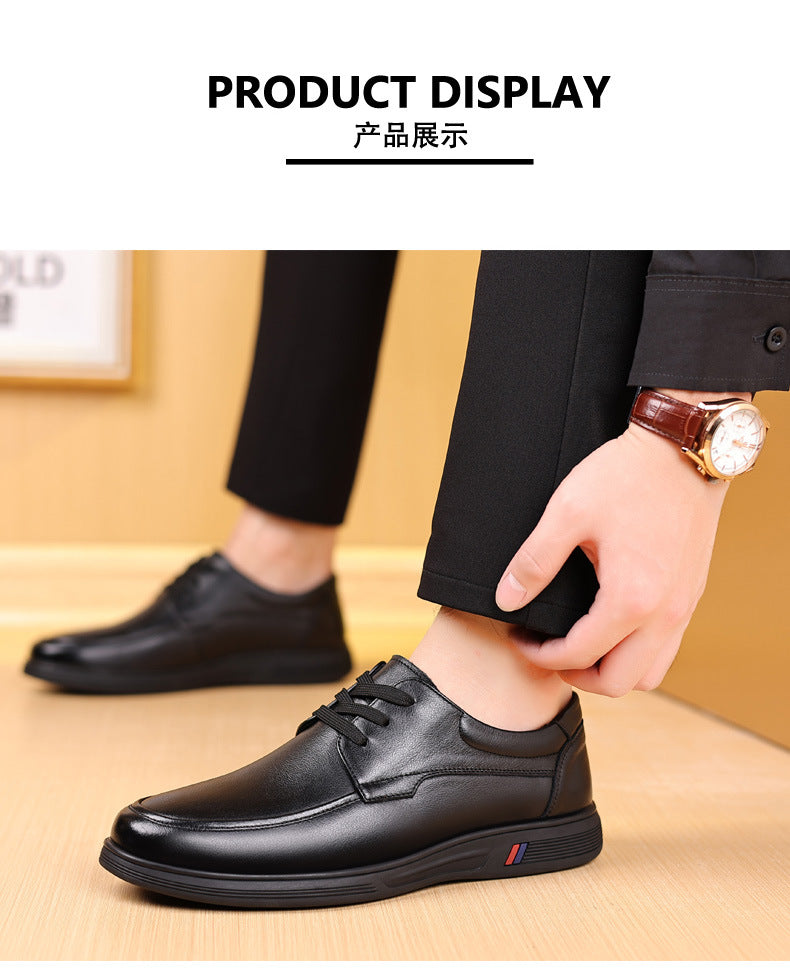 Rubber Soft-Soled Men's Shoes Spring New Style Black Breathable Leather Shoes Men's Round-Toe Versatile Lace-Up Casual Shoes Men's Wholesale