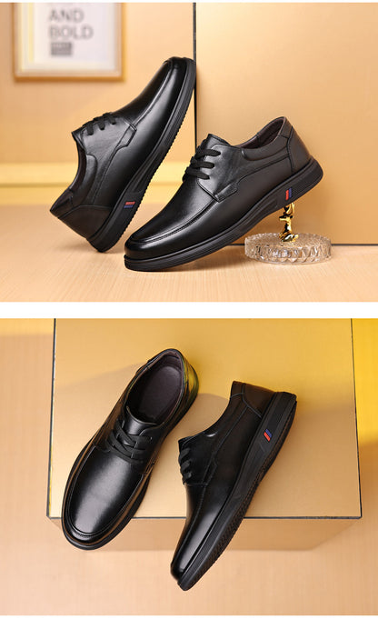 Rubber Soft-Soled Men's Shoes Spring New Style Black Breathable Leather Shoes Men's Round-Toe Versatile Lace-Up Casual Shoes Men's Wholesale