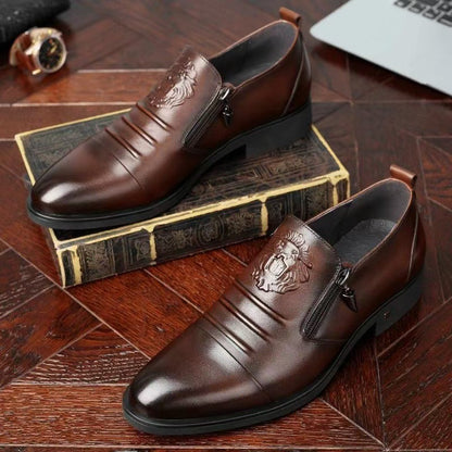 One-Pedal Zipper Pointed Soft-soled Leather Shoes Spring 2025 Men's Business Dress Low-high Men's Shoes Three-joint